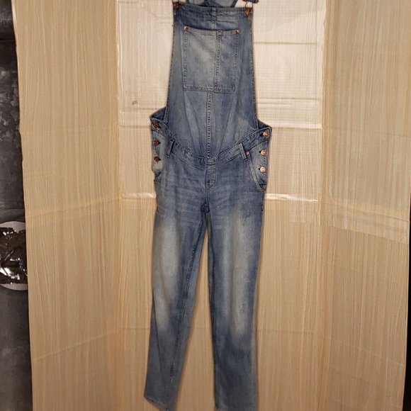 H&M & Denim Mama Maternity Light Wash Denim Overalls 8 - Picture 1 of 8